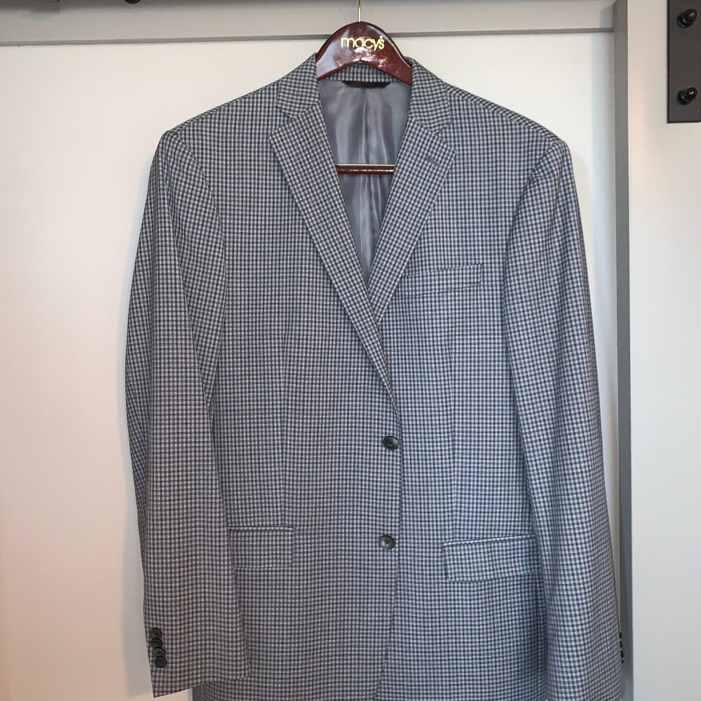 Michael Kors Mens Sportcoat Blazer Gray Blue Mini Plaid Gingham Size 42 Long